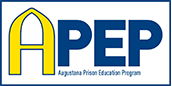 Logo with a gold A and blue letters PEP